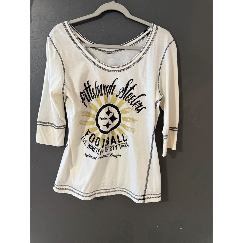 NFL Pittsburgh Steelers Womens White 3/4 Sleeve Graphic Top Scoop Neck Size M